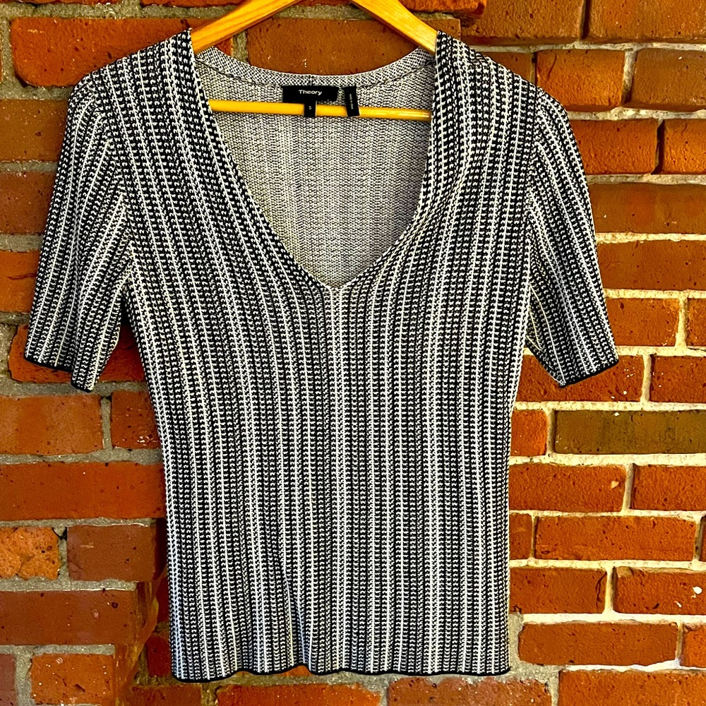 Theory Striped V-Neck Sweater S